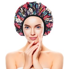 Waterproof  Reusable Shower Cap for Women   3-Layer Terry Lined Hair Cover