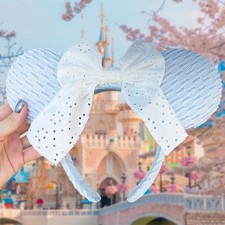Disney Parks Exclusive Blue  White Lace Bow Minnie Mouse Ear Headband Gifts US