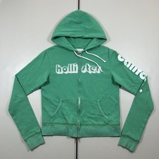 Hollister California Green Full Zip Hoodie Sweatshirt Size Large Women's Preppy