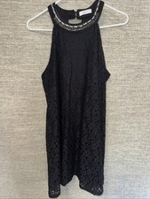 Women’s Candie’s Black High Beaded Neck Lace Shift Short Cocktail Dress Size L