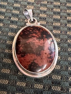 Mahagoni Obsidian oval Sterling Silber 925 Einfassung Anhänger