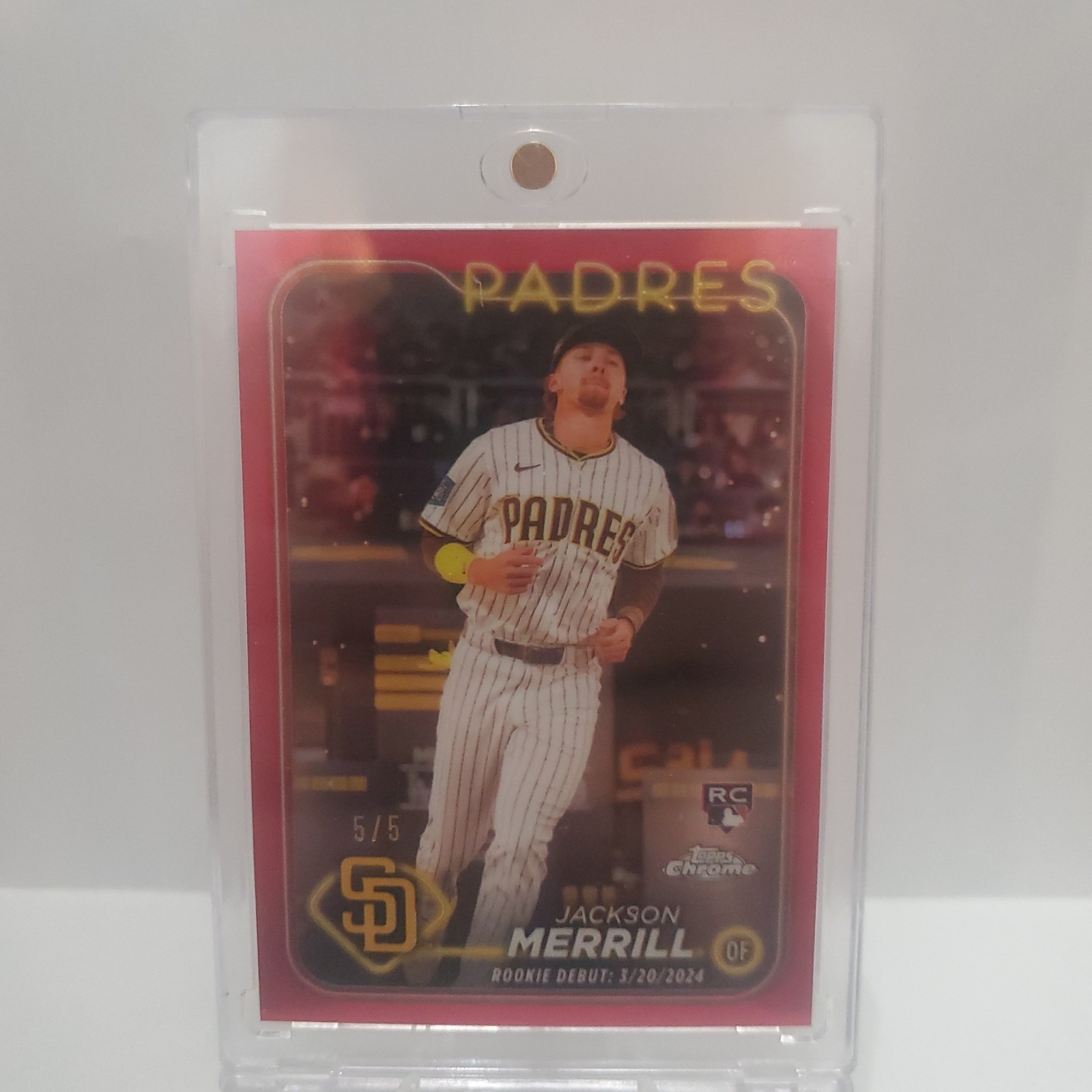 2024 Topps Chrome Update Jackson Merrill Rookie Debut True Red Refractor 5/5