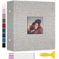 Photo Album Self Adhesive with Picture Display Window, 3-Ring Scrapbook Album...