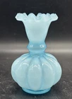 VTG Fenton Blue Melon Bud Vase ~5”