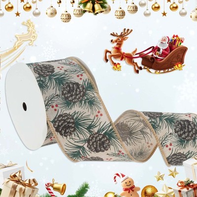2,5 Zoll Weihnachten Drahtband Tannenzapfenband grau 10 Meter 1 Stück