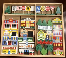 Melissa & Doug Pretend Play Wooden Town Play Set For Kids 32 Piece Complete Set