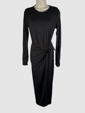 $555 Isabel Marant Etoile Women's Black Lisy Long-Sleeve Wrap Dress Size 36