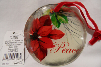 PAPYRUS ''Peace'' glass disc Christmas ornament NWT