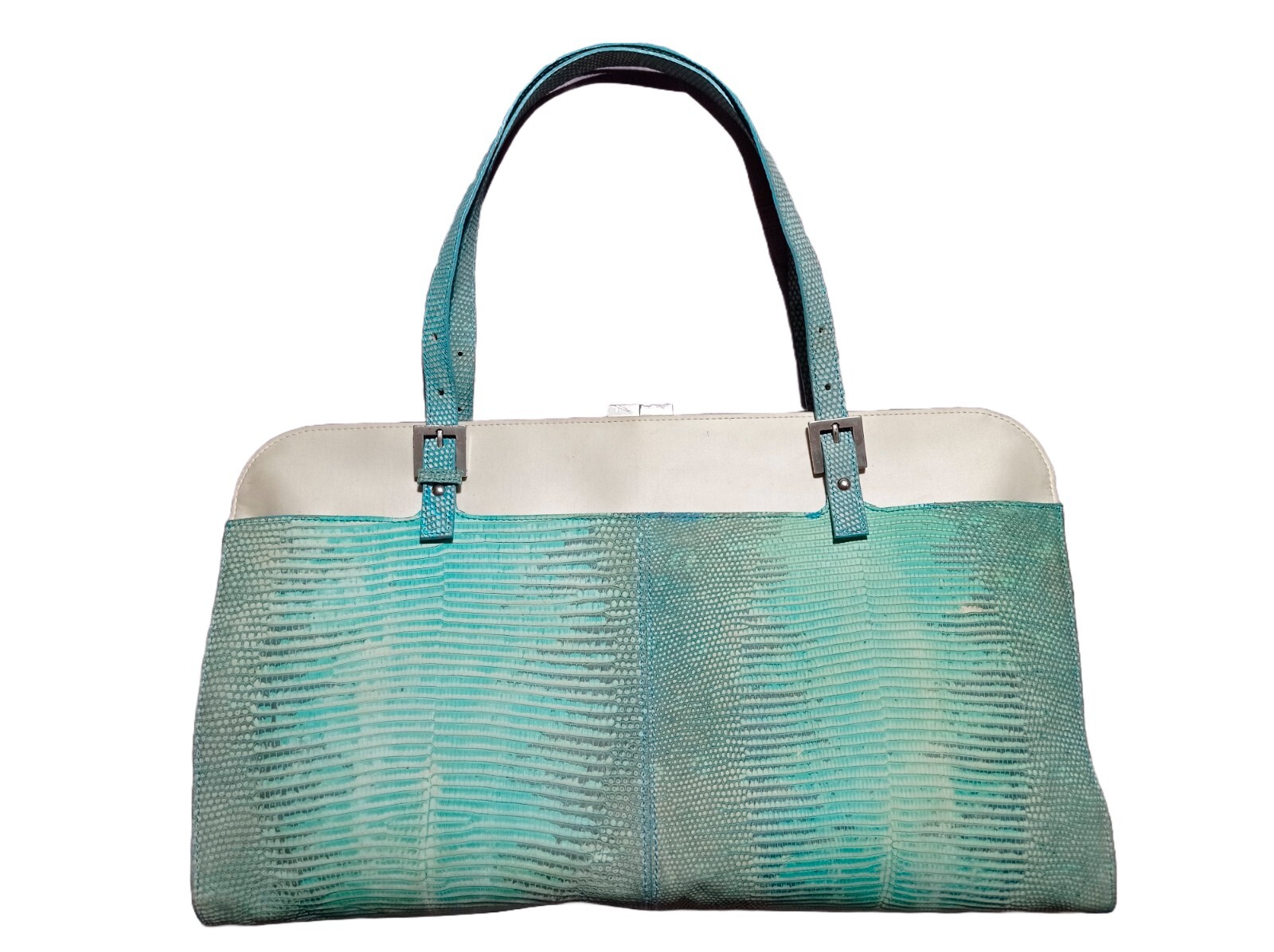 FENDI bolso de mano vintage verde y azul turquesa y satén color champagne