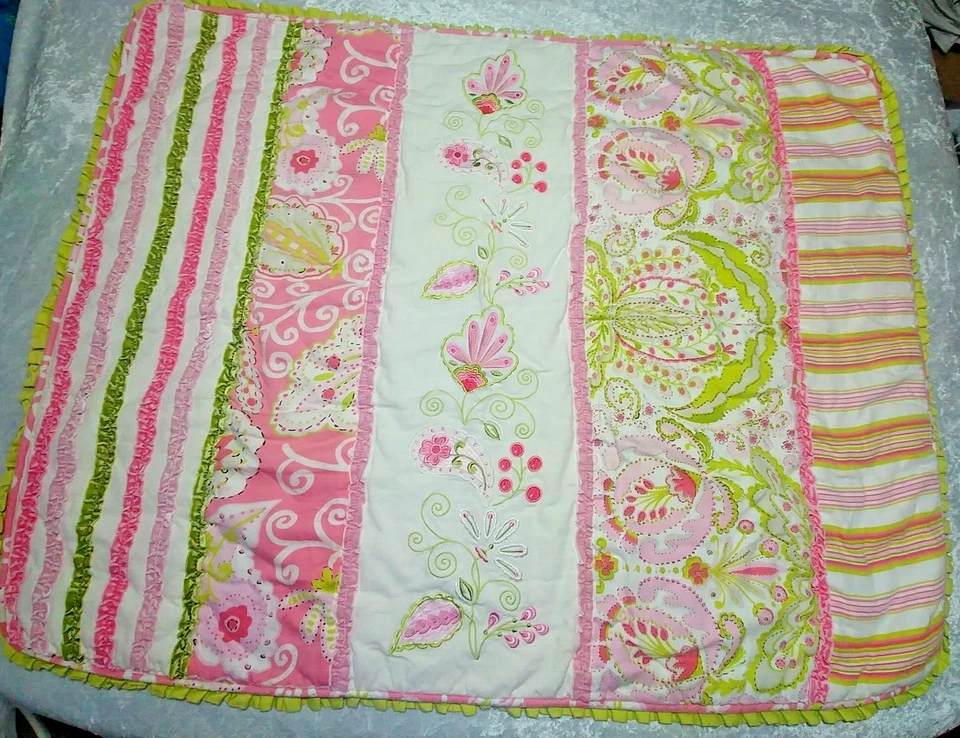 KidsLine by Dena Reversible, Manta Cuna Edredón, Bordado, Rosa, Verde Foto 2 de 4