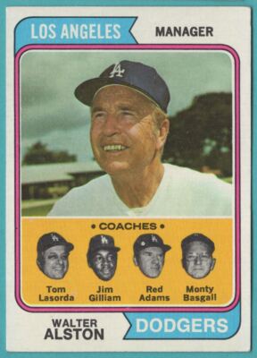 1974 Topps Walt Alston/Tom Lasorda/Gilliam/Adams/Basgall Dodgers #144