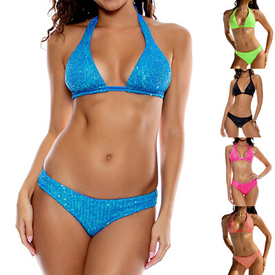 Womens Swimwear Pool Bikini Set Low Rise Swimsuit Party Clubwear Halter Summer