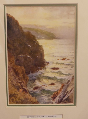 Original Antique Matted Print E Haslehust Cornwall c1914 Entrance Fowey Harbour