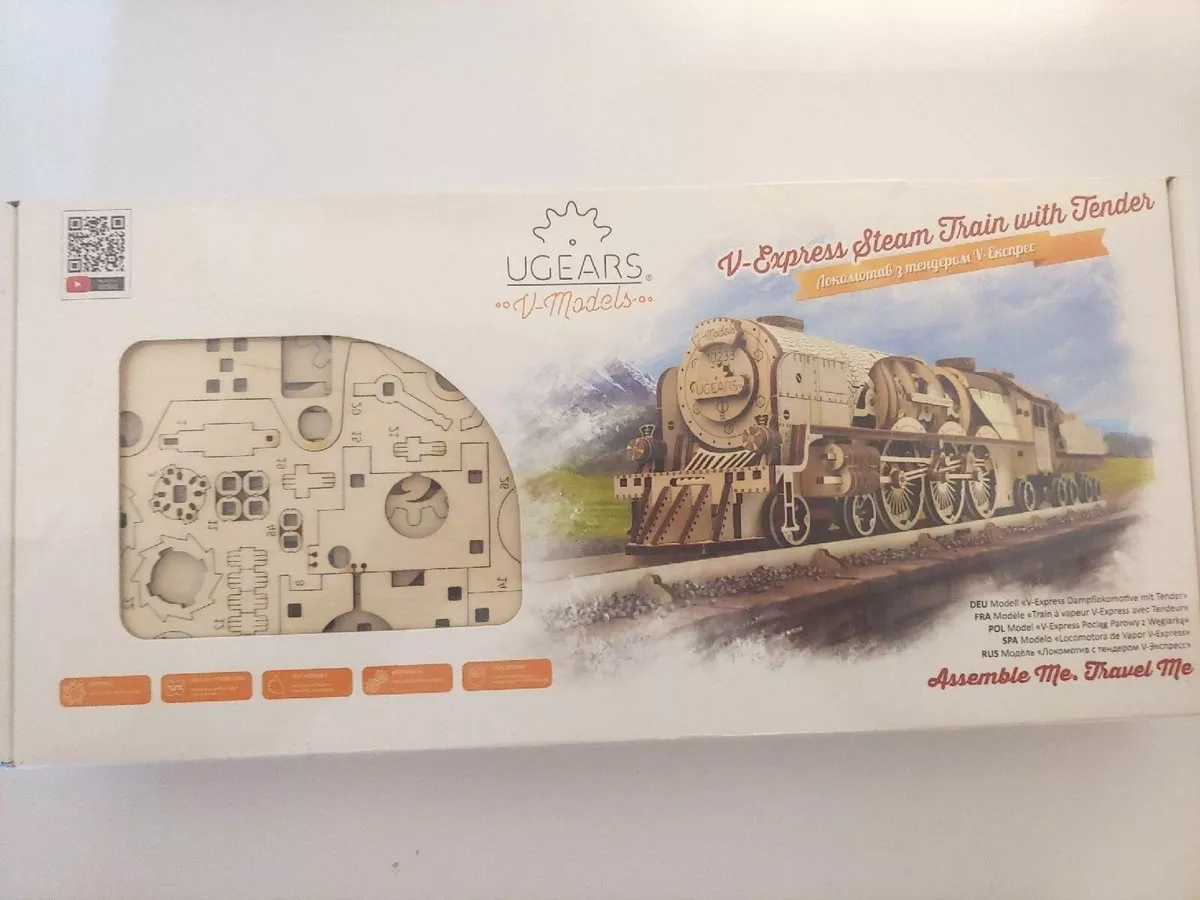 Ugears Mechanical Model  V-Express Steam Train with Tender wooden  construction kit