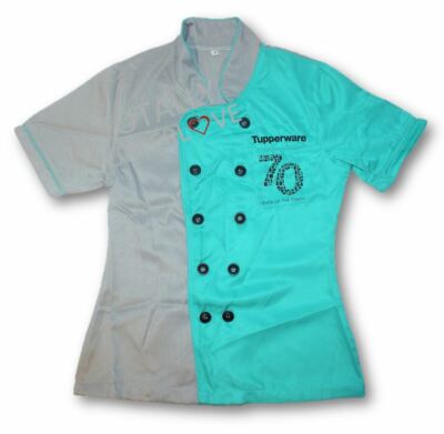 Tupperware Jacket Tupperware Chef Shirt Coat Button Up SMALL 70 Years of the Party Teal ...