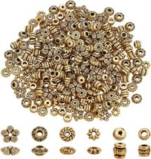 300Pcs Tibetan Spacer Beads, 6 Style Antique Golden Spacers Alloy Metal Tube ...