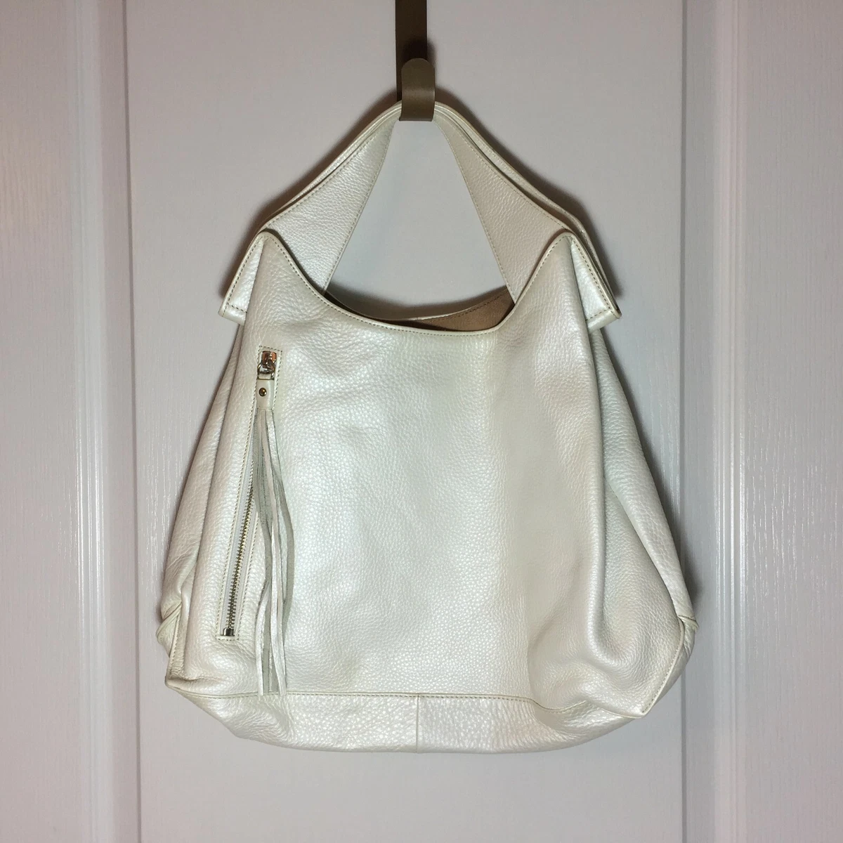 White Leather Purse Handbag Sondra Roberts Hobo Tote Magnetic Snap