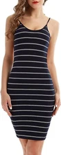 Vin beauty Women Large Spaghetti Strap Stripes Backless Bodycon Dress Sleeveless