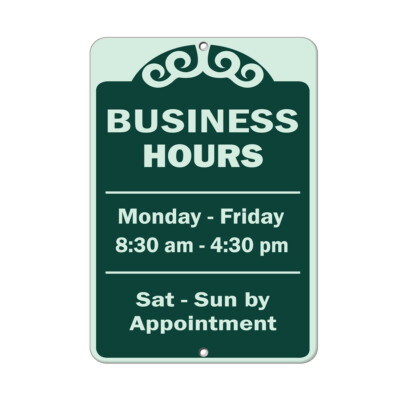 Vertical Metal Sign Multiple Sizes Mon Fri 8:30Am 4:30Pm Sat Sun Appointment