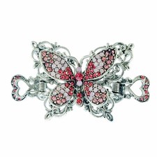VINTAGE BUTTERFLY HAIR CLAW CLIP HAIRPIN USE SWAROVSKI CRYSTAL ELEGANT PINK