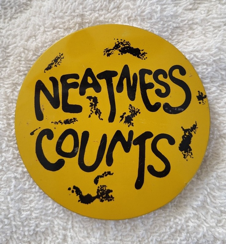 Vintage 1970s Button Messy Writing Neatness Counts 