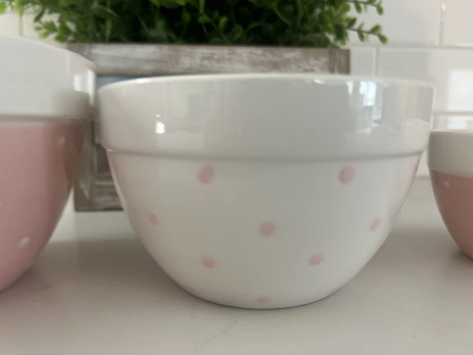GRACE’S PANTRY Nesting Small Serving Snack Bowls Pink & White Polka dot Easter - Image 2 of 4