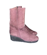 ARCHE LN Bradip Burgundy Nubuck Leather Wedge Ankle Boots Side Zipper Sz 37
