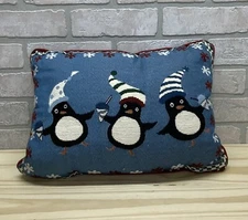 Winter Christmas Dancing Penguins Decorative Pillow 13” X 17” Mount Vernon Mills