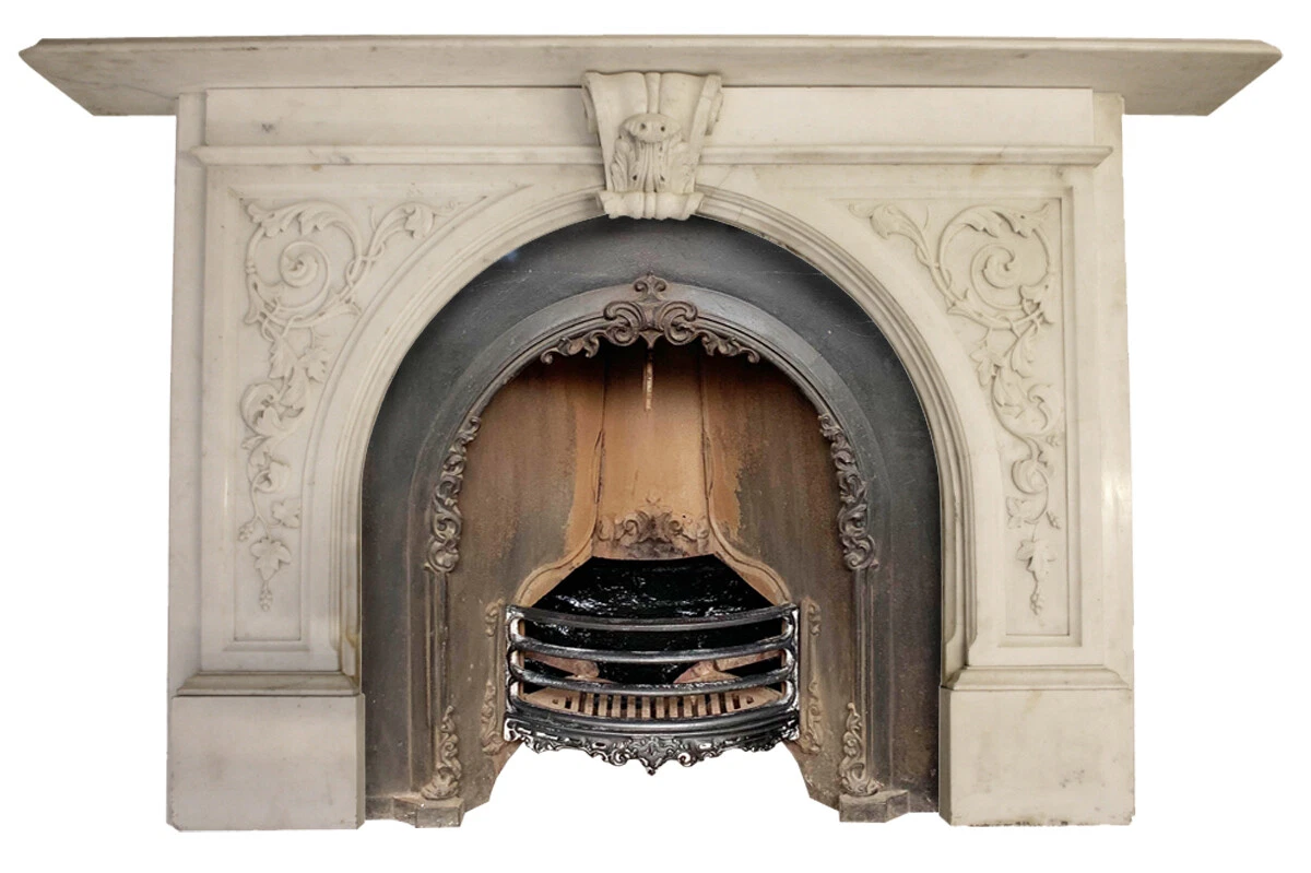 Antique Victorian carved statuary marble fire surround with arched  aperture. | eBay