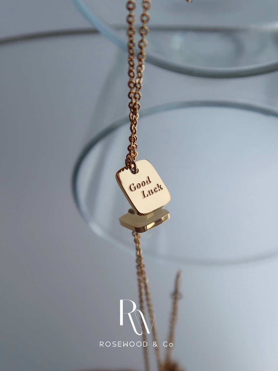 Non Tarnish 18k Gold Plated Lucky Square Pendant Necklace in Gift Box -N057