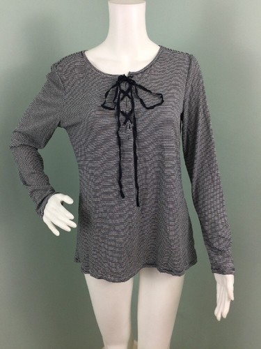 NWT Women's Max Edition L/S Striped Lace Up Neckline Shirt Top Sz M Medium - Picture 2 of 7