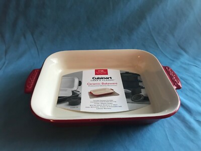 New Cuisinart Red Ceramic 2 Quart Chef s Classic 10.5  x 8.5  Baking Pan / Dish