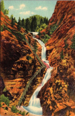 Seven Falls South Cheyenne Canon Pikes Peak Region Colorado Postcard 1950