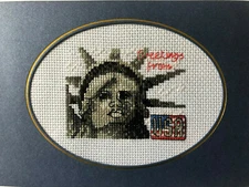 completed finished cross stitch "Greeting From USA" card  by 7