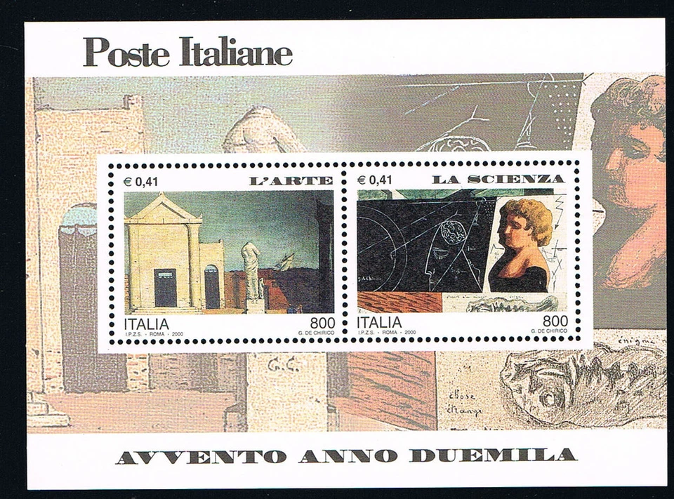 ITALIA 1 FOGLIETTO AVVENTO ANNO DUEMILA ARTE GIORGIO DE CHIRICO 2000 nuovo**