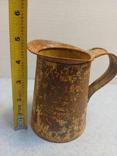 Ancien vase pichet vintage métal jaune savoureux 1 pt USA New Jersey New York City - Photo 2/9