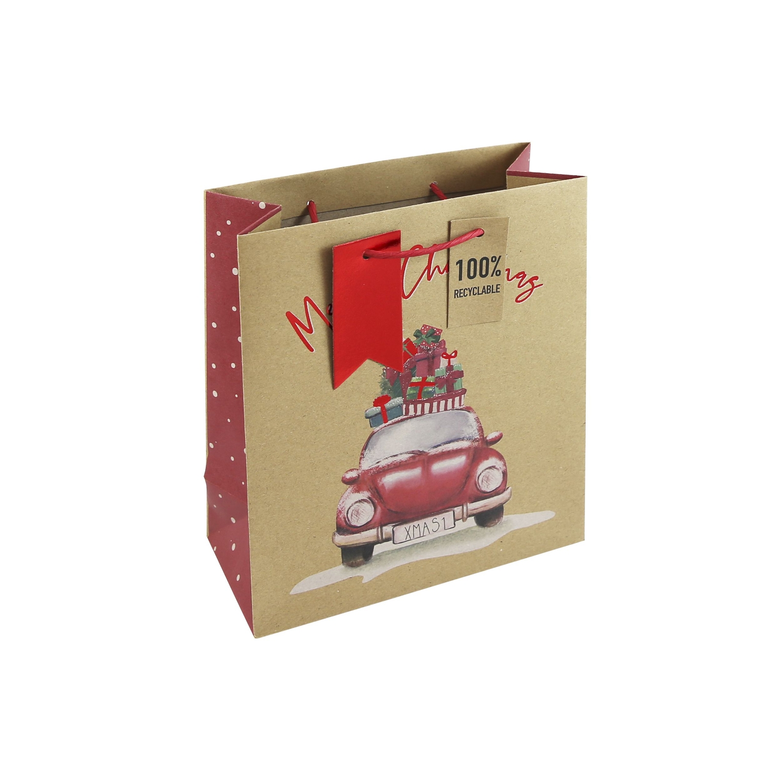 Christmas Driving Home Kraft Medium Gift Bag Recyclable - Eurowrap 21x25x10cm