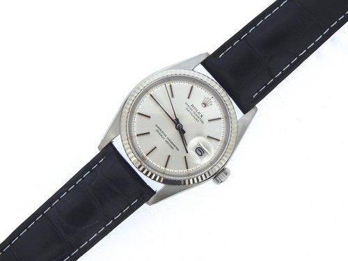 Rolex Datejust Men Stainless Steel & 18K White Gold Watch Silver Dial Black 1601 - Picture 3 of 4