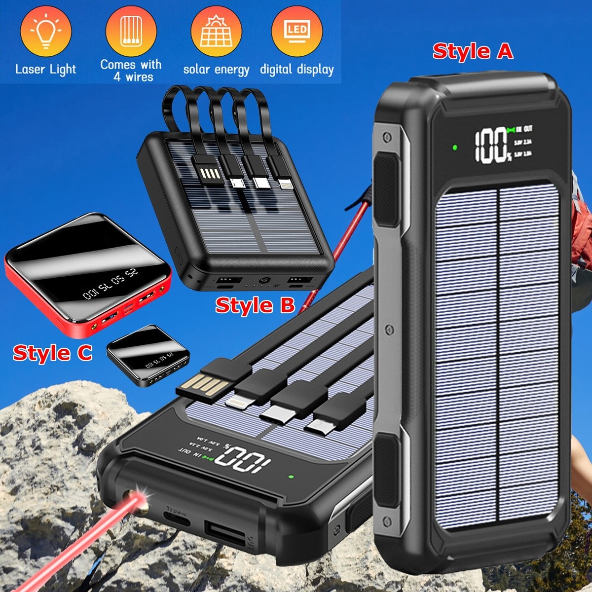 Super 50000mAh Waterproof USB Portable Charger Solar Power Bank