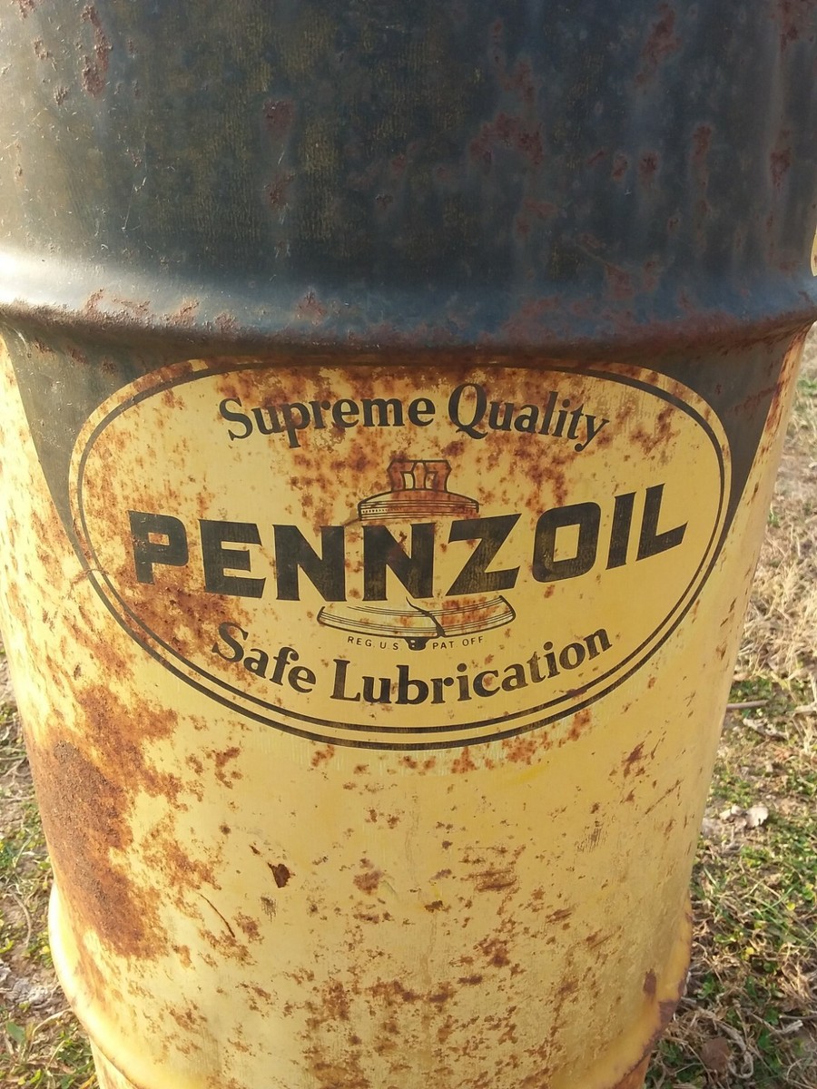 VINTAGE PENNZOIL MOTOR OIL GREASE GARAGE TRASH CAN LARGE 16 GALLON