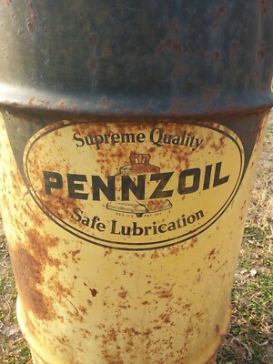 VINTAGE PENNZOIL MOTOR OIL GREASE GARAGE TRASH CAN LARGE 16 GALLON