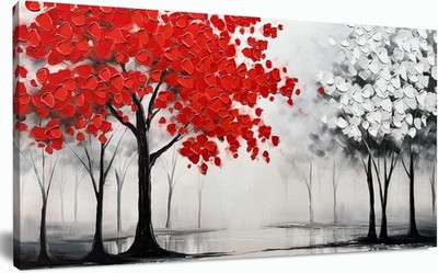 AUUZAIUA Large Canvas Wall Art Red White Misty Forest 20 x40 