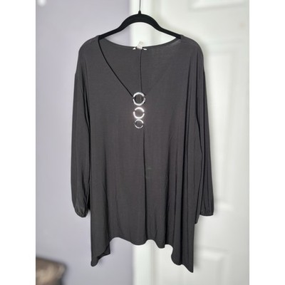 Est. 1946 Black Long Sleeve Tunic Silver Neck Detail Size 26/28