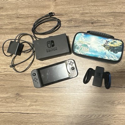 Nintendo Switch Console Gray Joy-Con Dock HDMI Cable AC Adapter Grip Zelda Case