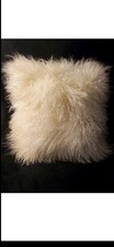 100 Real Mongolian Lamb Tibetan Fur Pillow Down Feather interior 18x18"" White