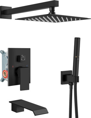 Shower System with Tub Spout and Valve, 10-Inch Square Wall Mounted Rainfall Sho