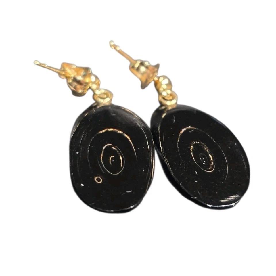 Pendientes colgantes colgantes de coral negro natural de oro amarillo de 14K 1,75 g joyería fina Foto 2 de 4