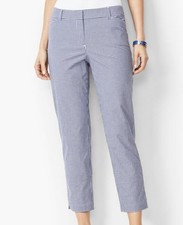 TALBOTS Petite Perfect Crop Pants Sz 10 Navy Blue  White Gingham Check Stretch