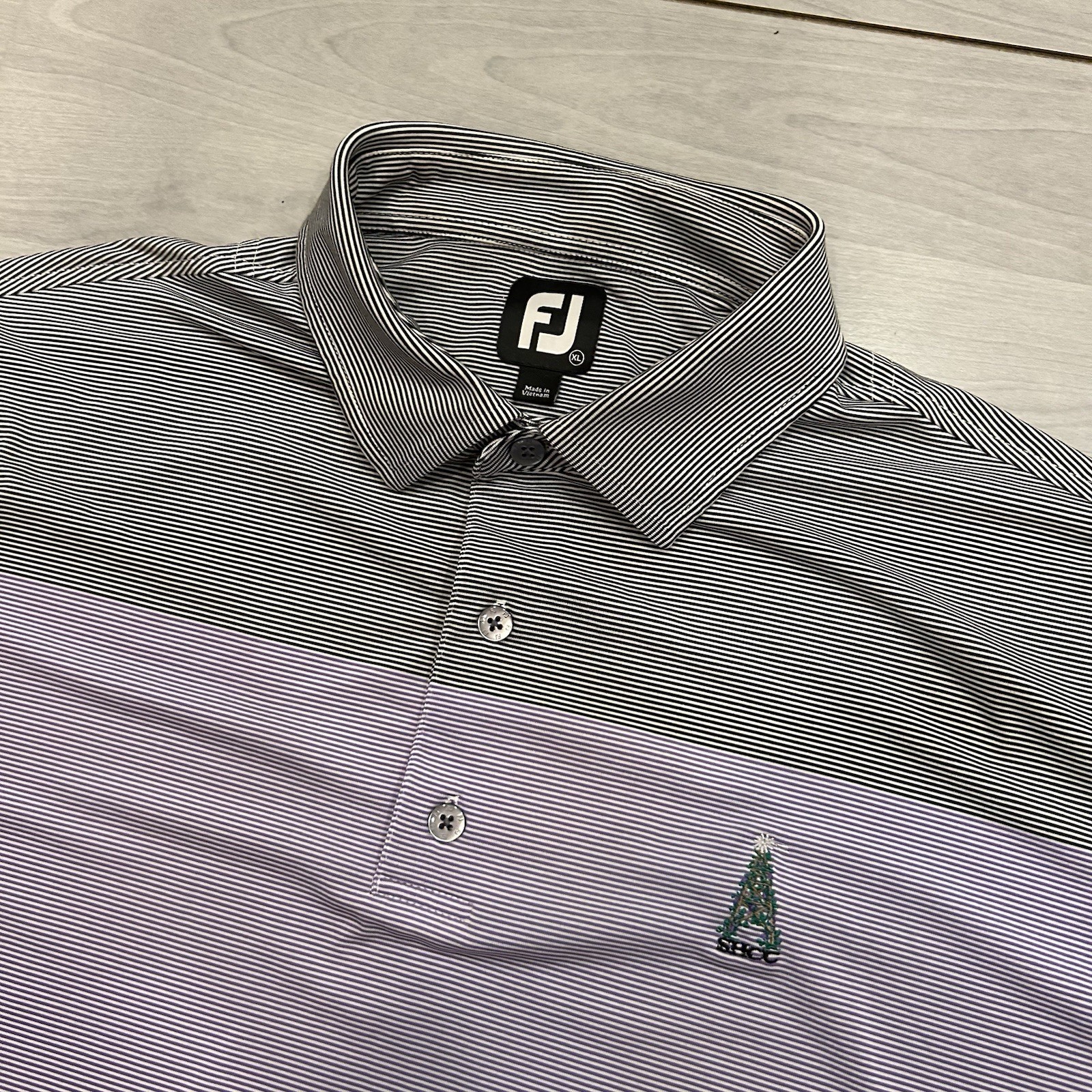 FootJoy FJ Golf Polo Shirt Mens XL Purple Gray Stripe Performance Stretch