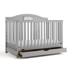 Story 5-In-1 Convertible Baby Crib with Drawer and Reversible Headboard, Pebb...